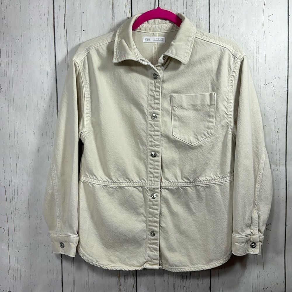 Zara Demin Cream Button Down Casual Pockets Kids Jacket